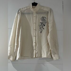 Louis Feraud Silk Button Up Blouse, Artistic Pattern, Women’s Sz 36 S Ivory Top